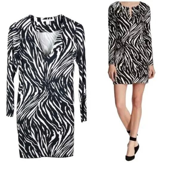 DIANE VON FURSTENBERG Reina Long Sleeve Zebra Print Dress Size 8 Animal Print - Picture 1 of 9